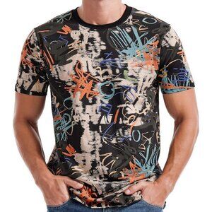 Men Black Hipster Hip Hop Short Sleeve Print T Shirt Casual Fashion Tee